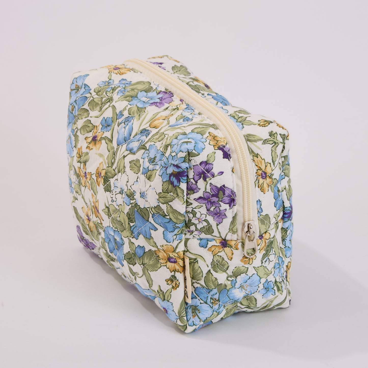 Countryside Wildflowers Quilted Makeup Bag - Small Pouch Travel Toiletry Organizer