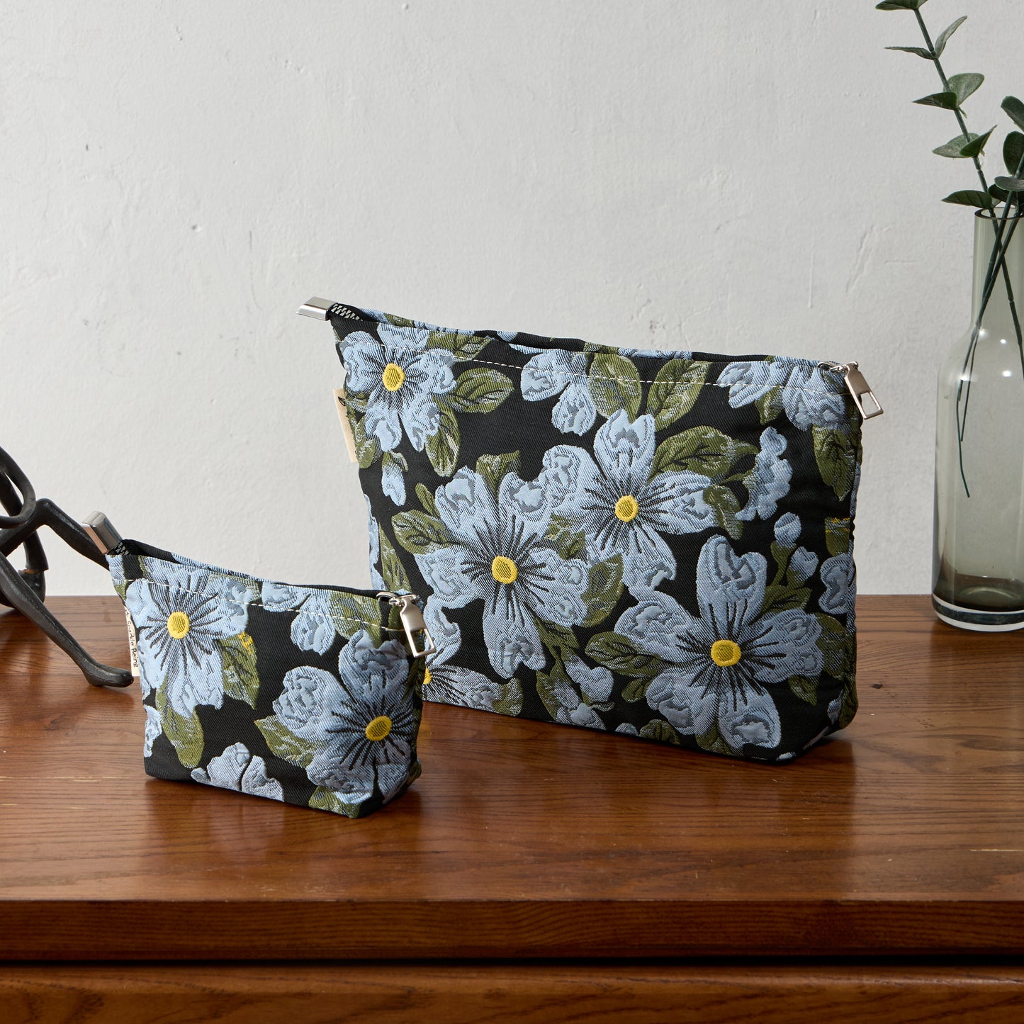 Blue Camellia Toiletry Bag - Travel-Friendly Cosmetic Bag