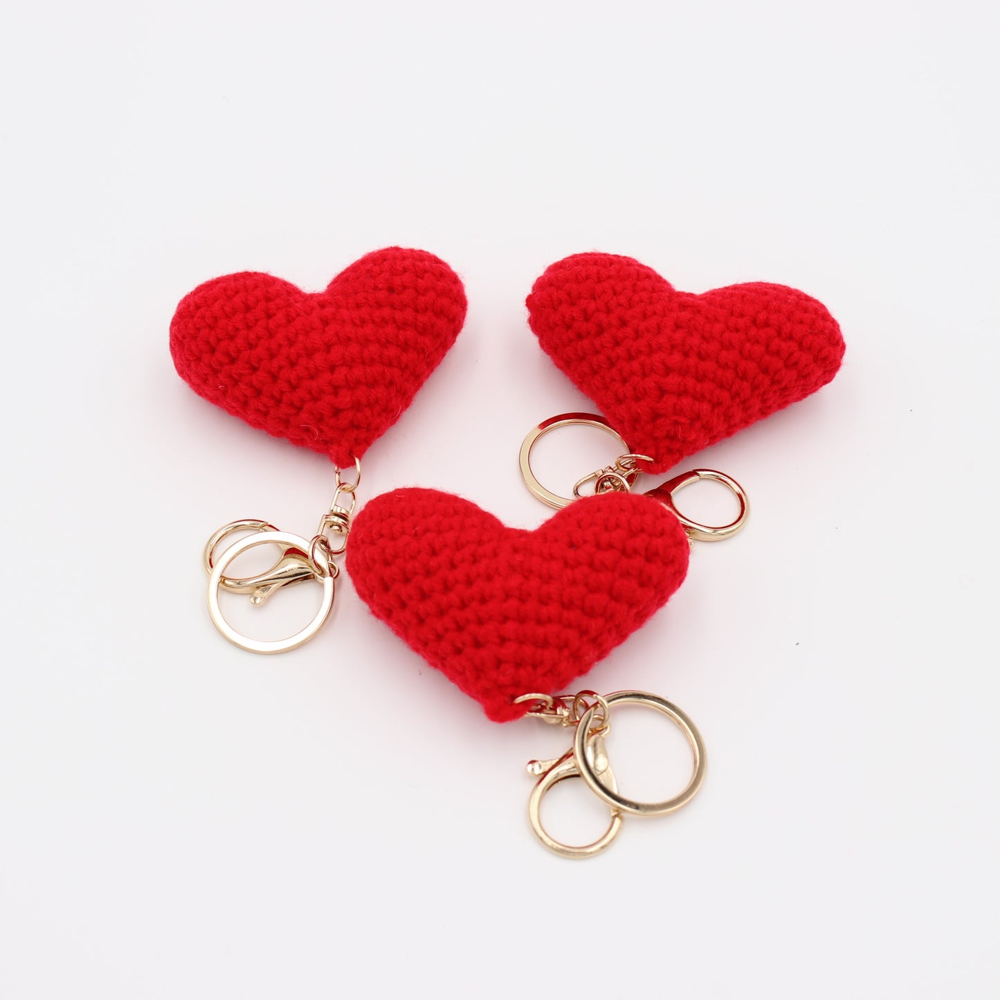 Hand-Crochet Red Heart Keychain - Heart in Hand Keyrings