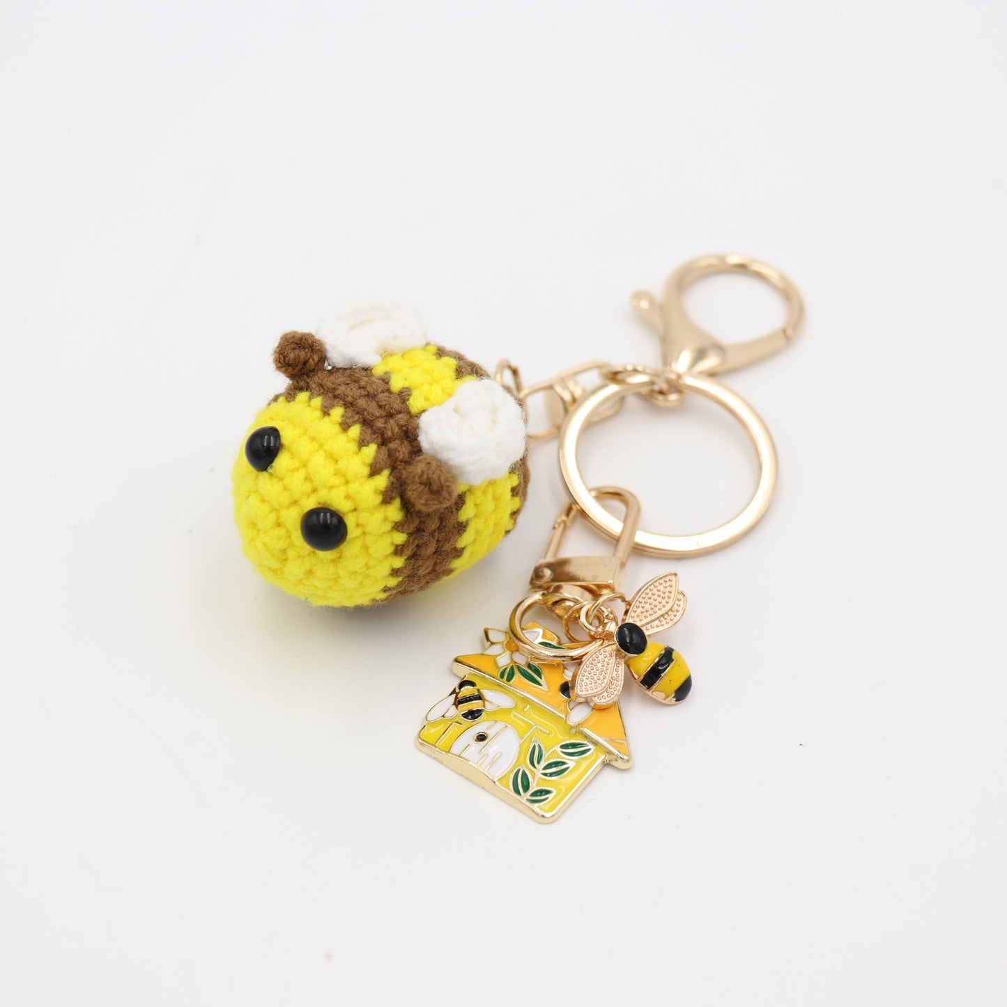 Hand-Crochet Bee Mine Yarn Keychain with Removable Charm Set