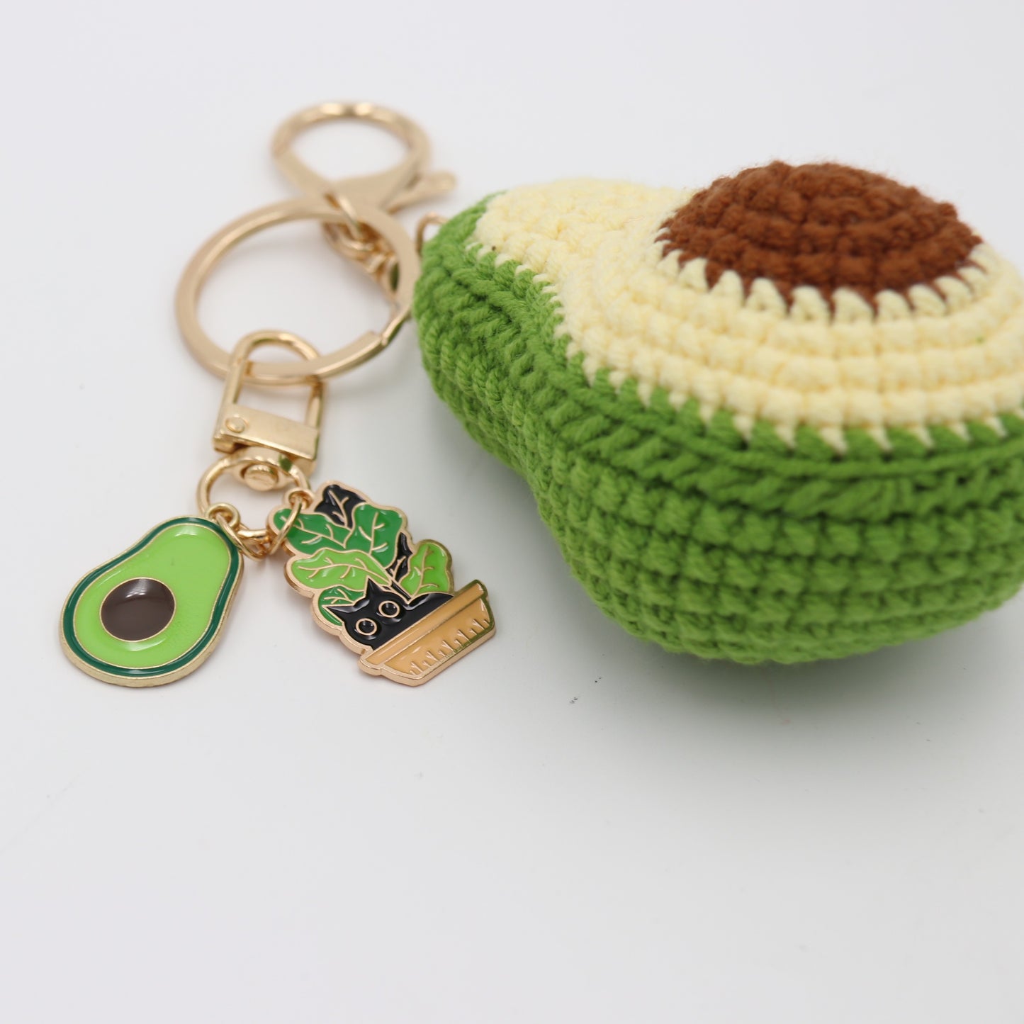 Hand-Crochet Avocado Keychain with Removable Charms