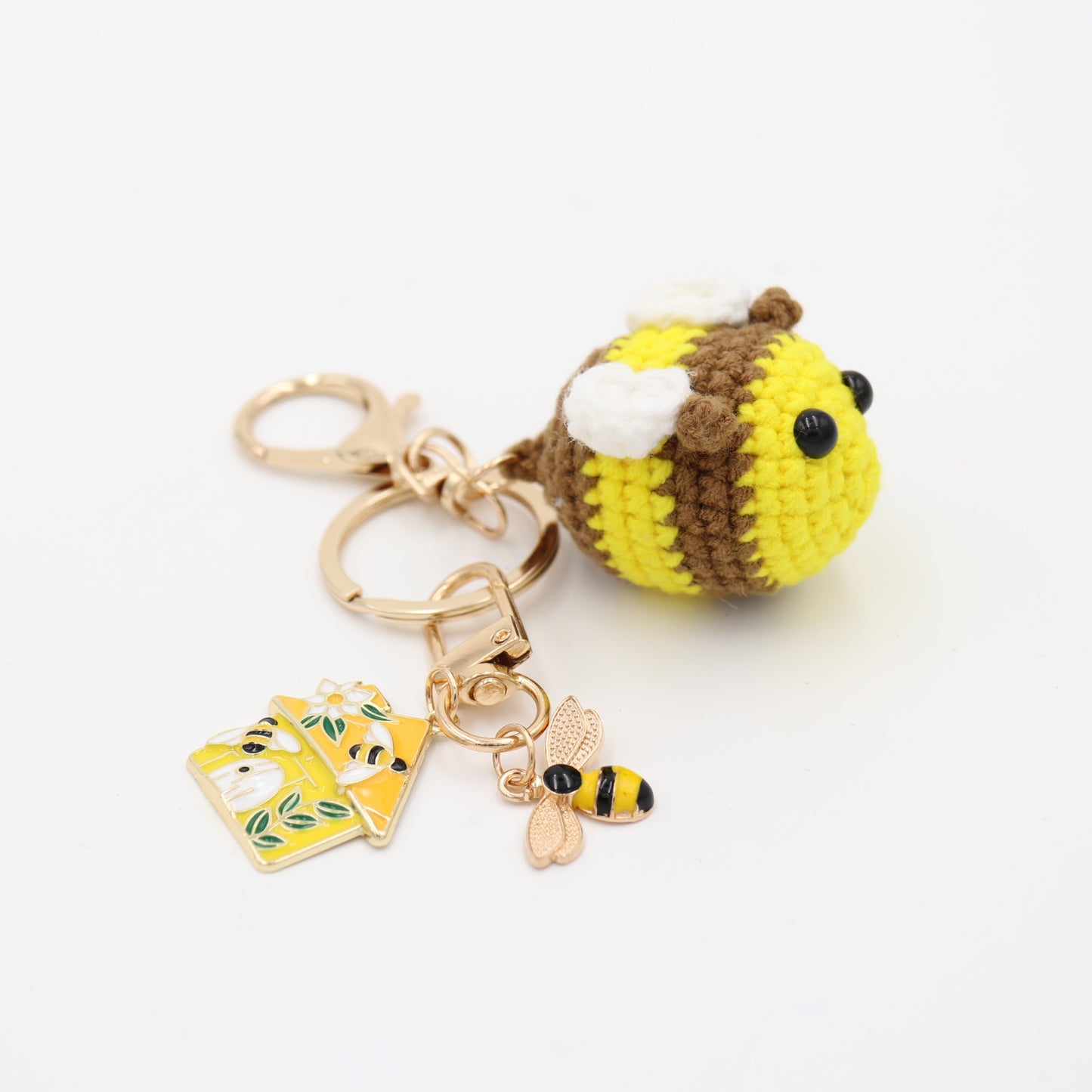 Hand-Crochet Bee Mine Yarn Keychain with Removable Charm Set