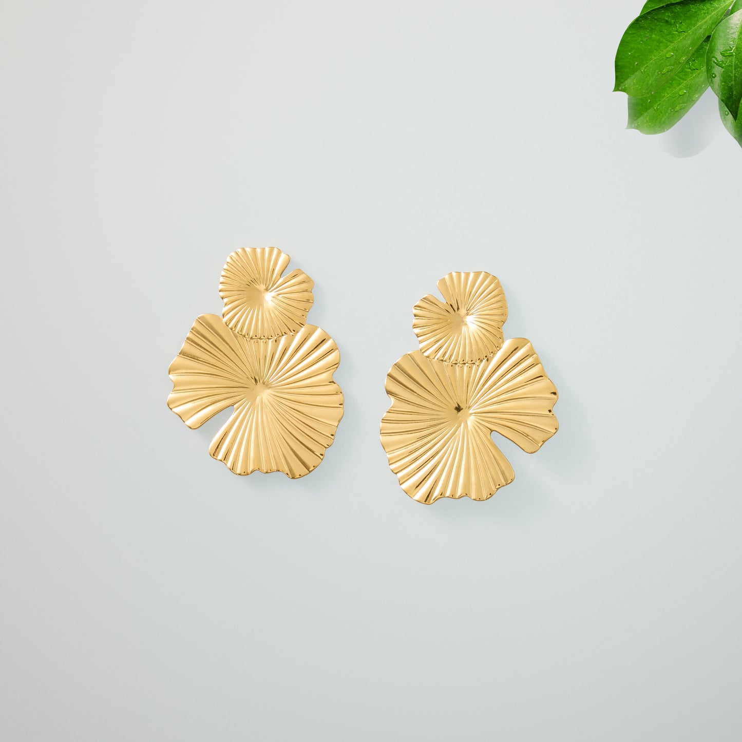 Stainless Steel Drop Earrings - Lily pad