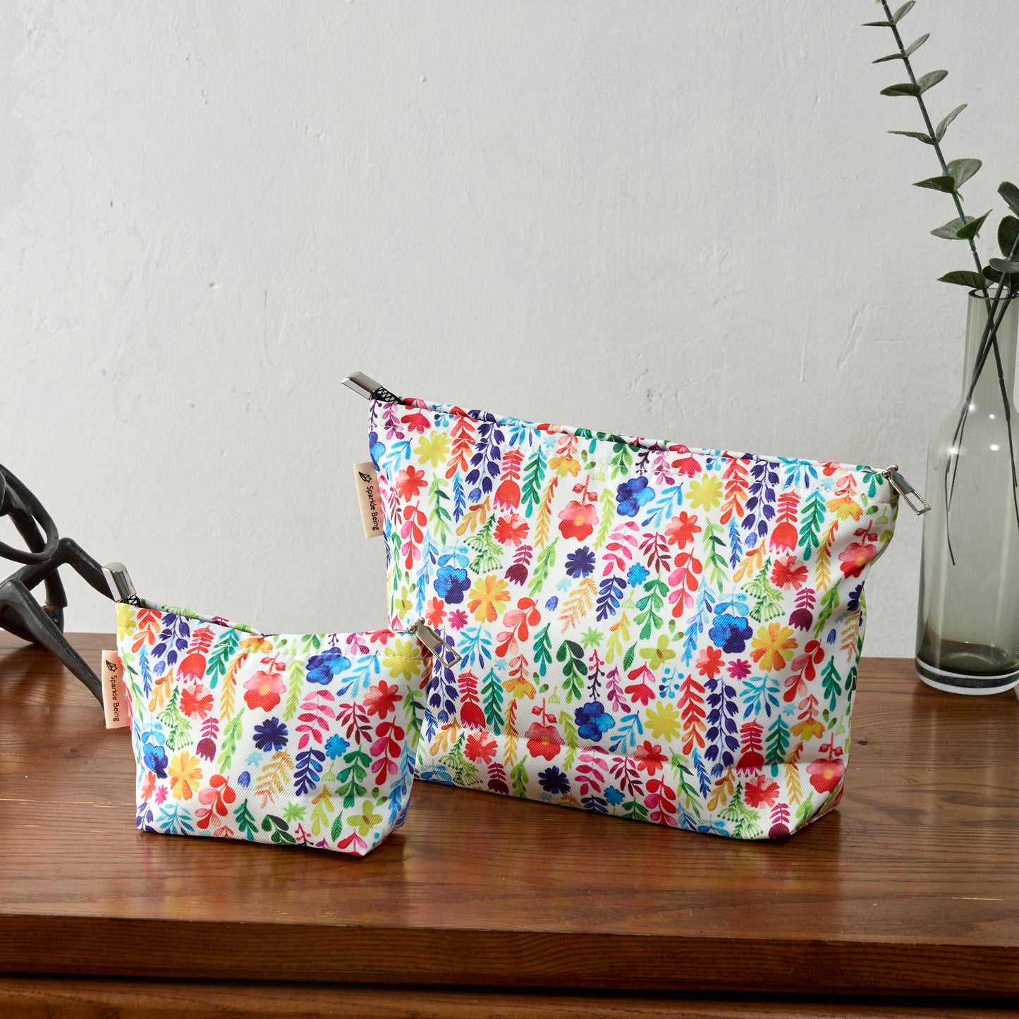 Watercolor Flowers Toiletry Bag - Travel-Friendly Cosmetic Bag