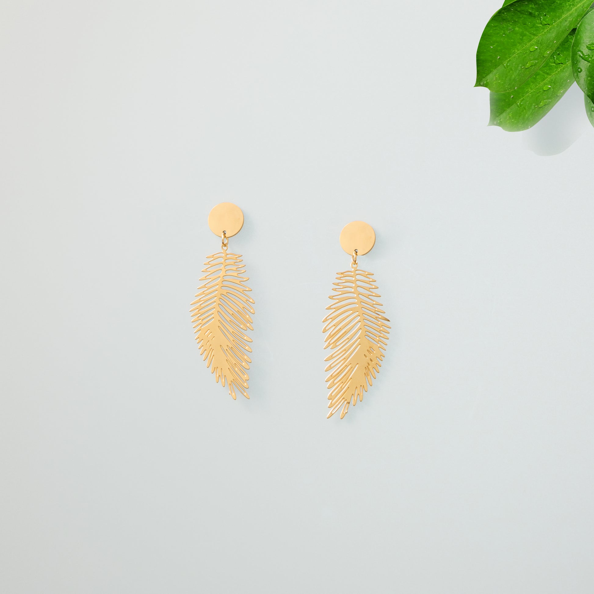 Stainless-Steel-Drop-Earrings-fern-leavf
