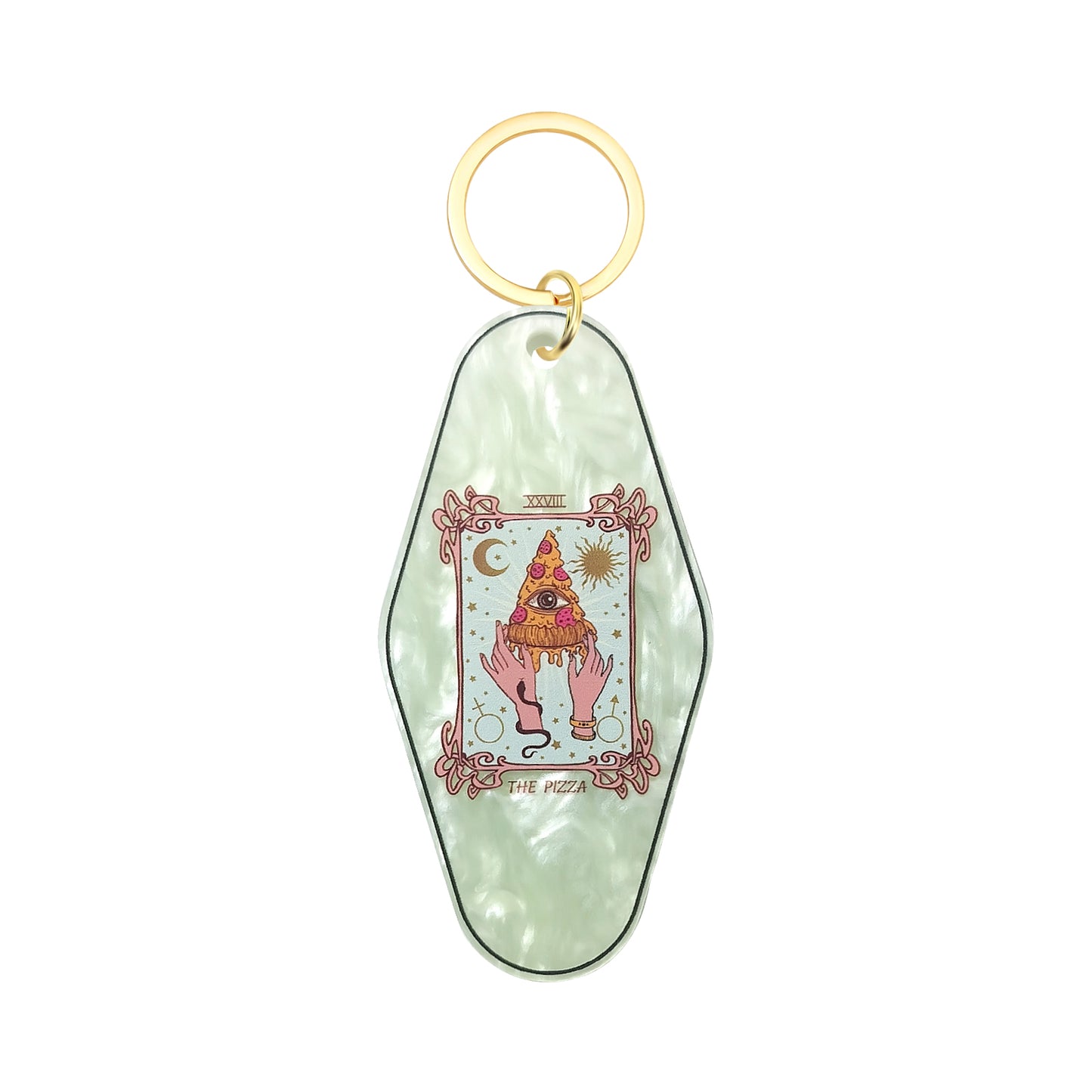 The Pizza Tarot Card Motel Keychain - Vintage Nostalgia Motivational Hotel Keychain