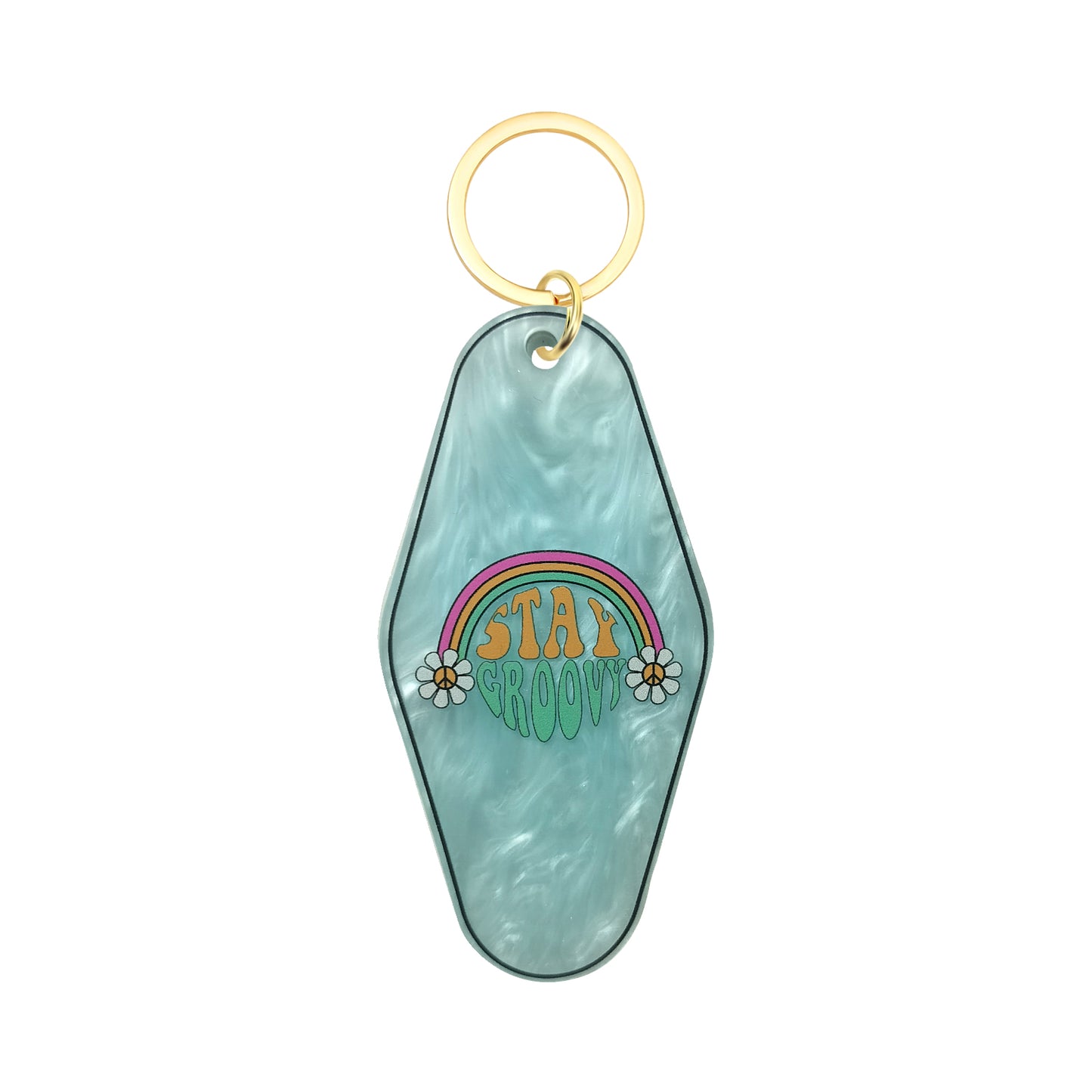 Stay Groovy Motel Keychain - Vintage Nostalgia Motivational Hotel Keychain
