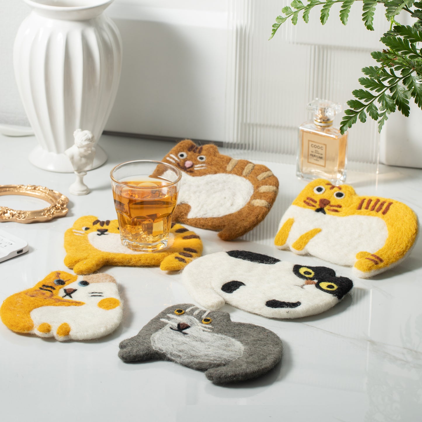 Handmade Felt Coffee Cup Mug Table Coasters - Scaredy Cats