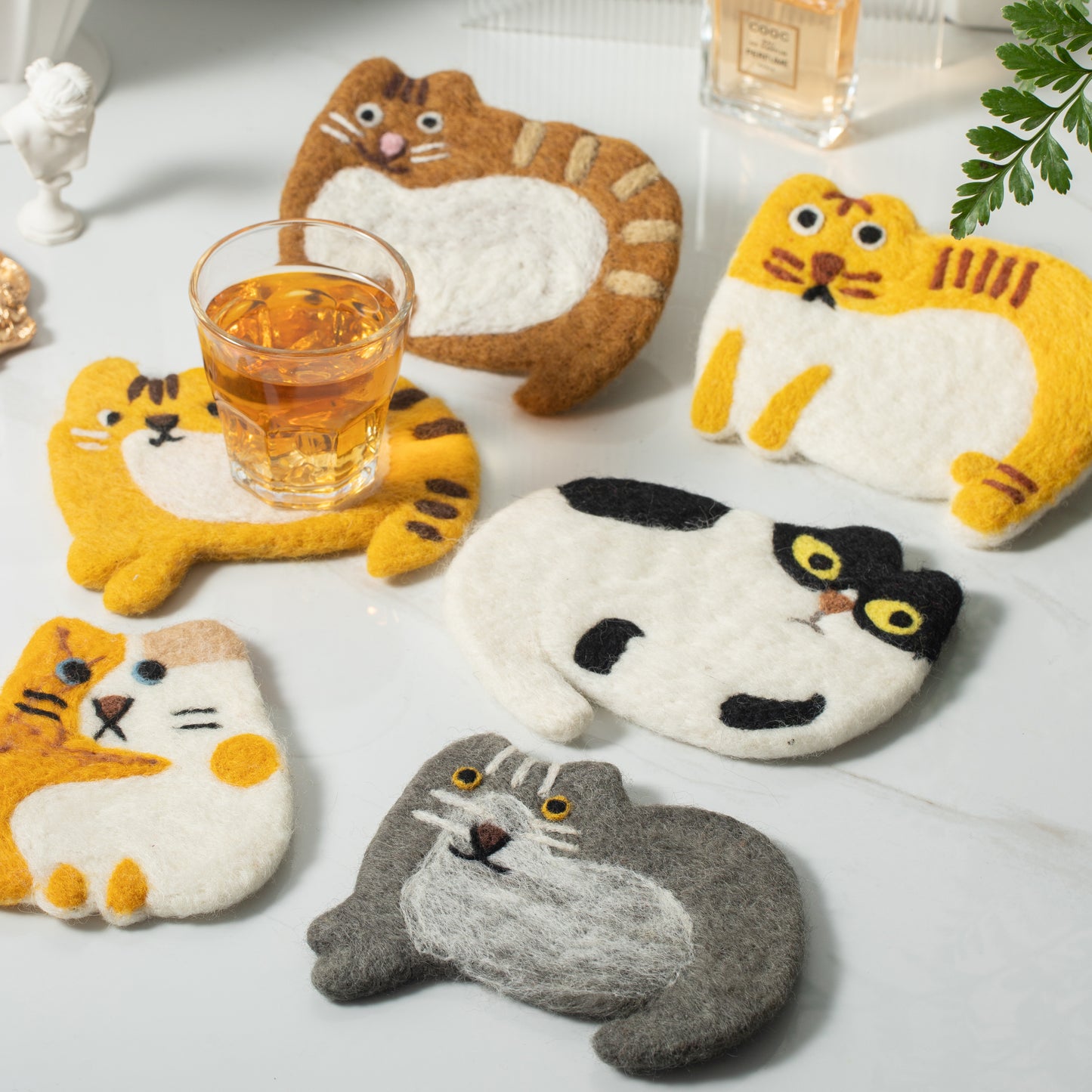 Handmade Felt Coffee Cup Mug Table Coasters - Scaredy Cats