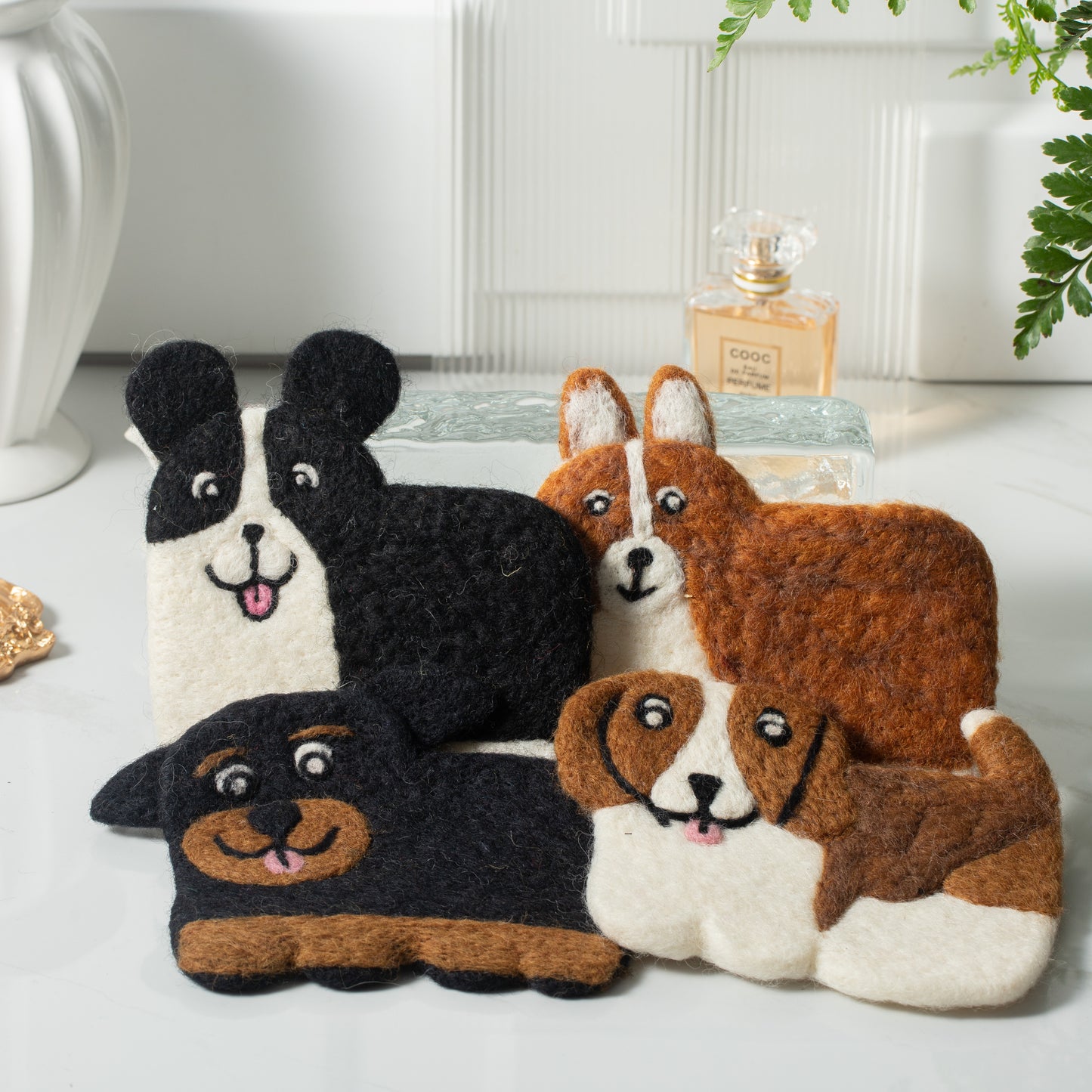 Wool Felt Coffee Cup Mug Table Mat Coasters - Dogs