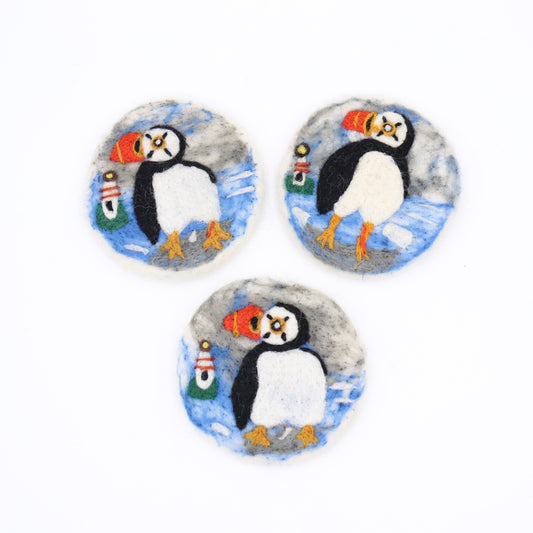 Handmade Wool Felt Puffin Coaster