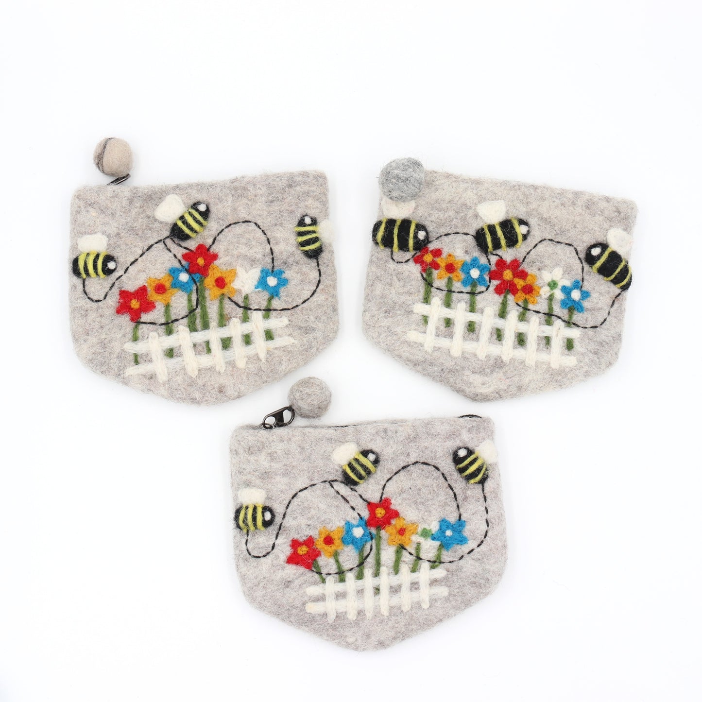 Busy Bumblebees Felt Wallet - Wool Felt Pouch Hand Carry Coin Purse