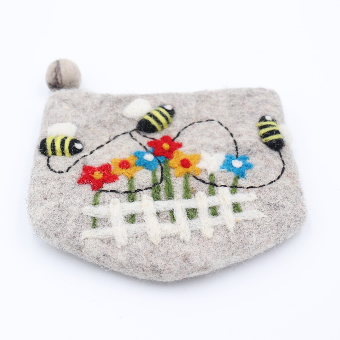 Busy Bumblebees Felt Wallet - Wool Felt Pouch Hand Carry Coin Purse