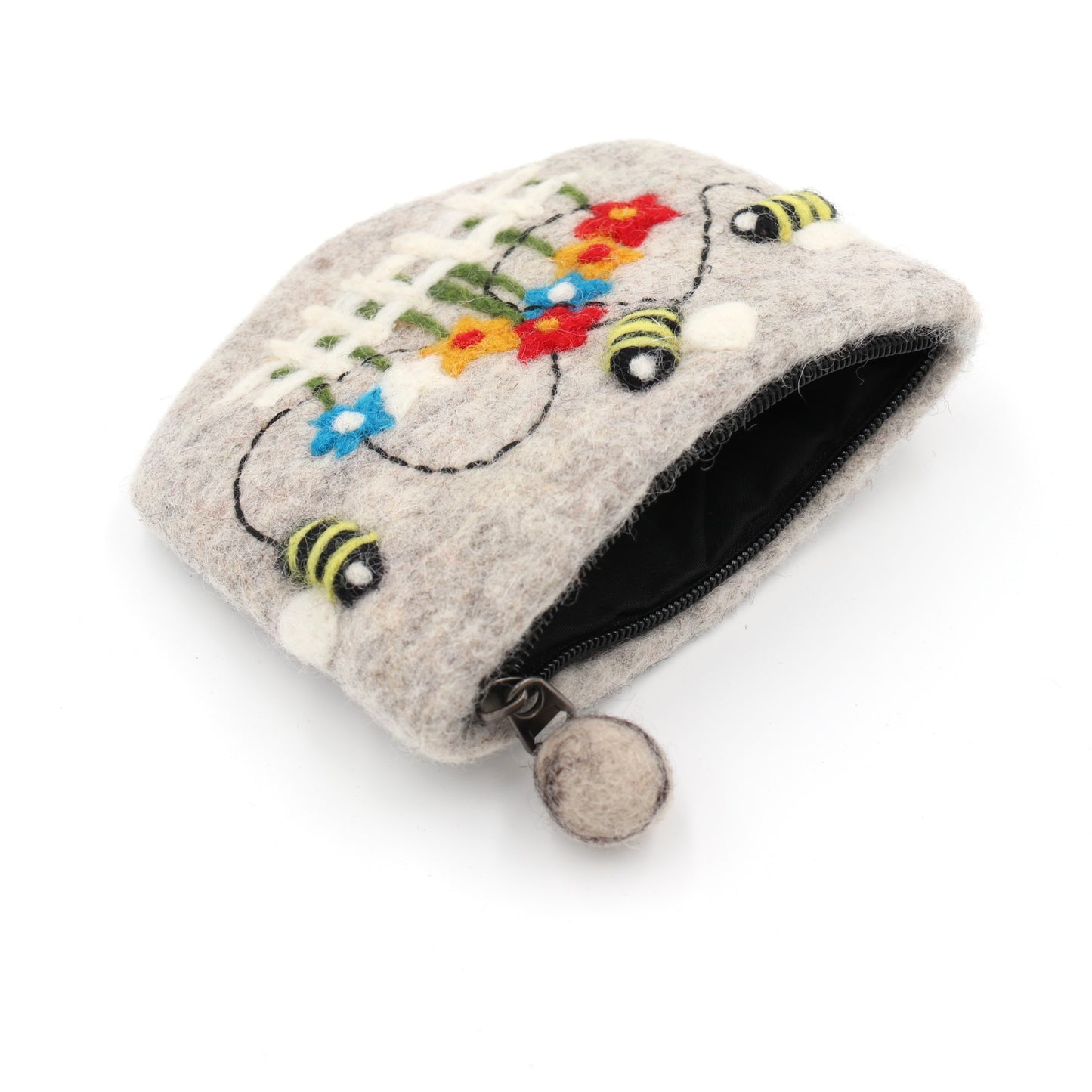 Busy Bumblebees Felt Wallet - Wool Felt Pouch Hand Carry Coin Purse