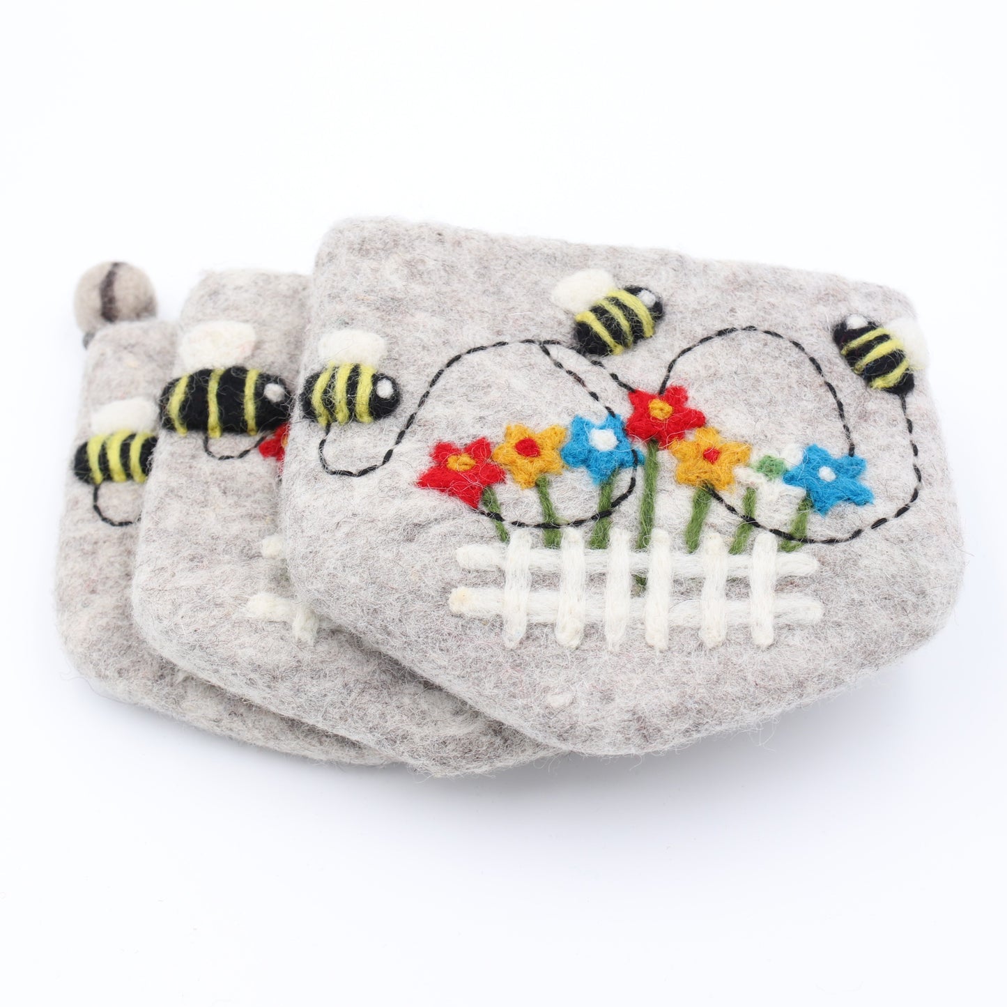 Busy Bumblebees Felt Wallet - Wool Felt Pouch Hand Carry Coin Purse