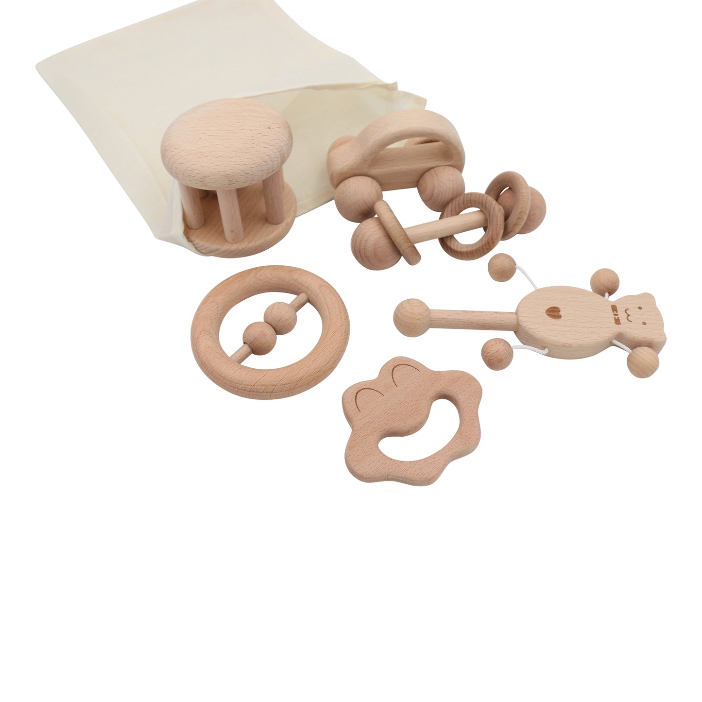 6 Pieces Sensory Development Wooden Baby Toys Set Montessori Wood Teething Toys Rattles for Babies 0-3 Years