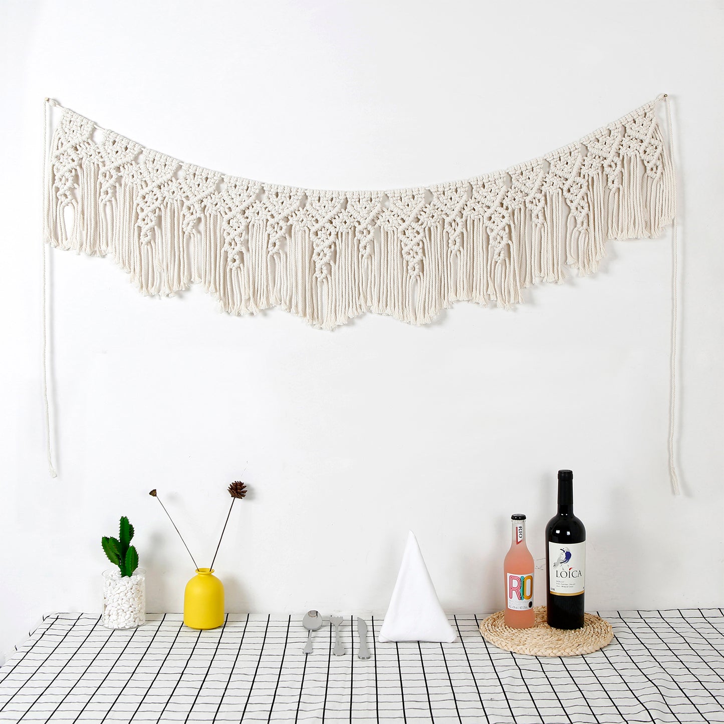 Hand Woven Cotton Macrame Wall Hanging Curtain Decor Banner - Ellie