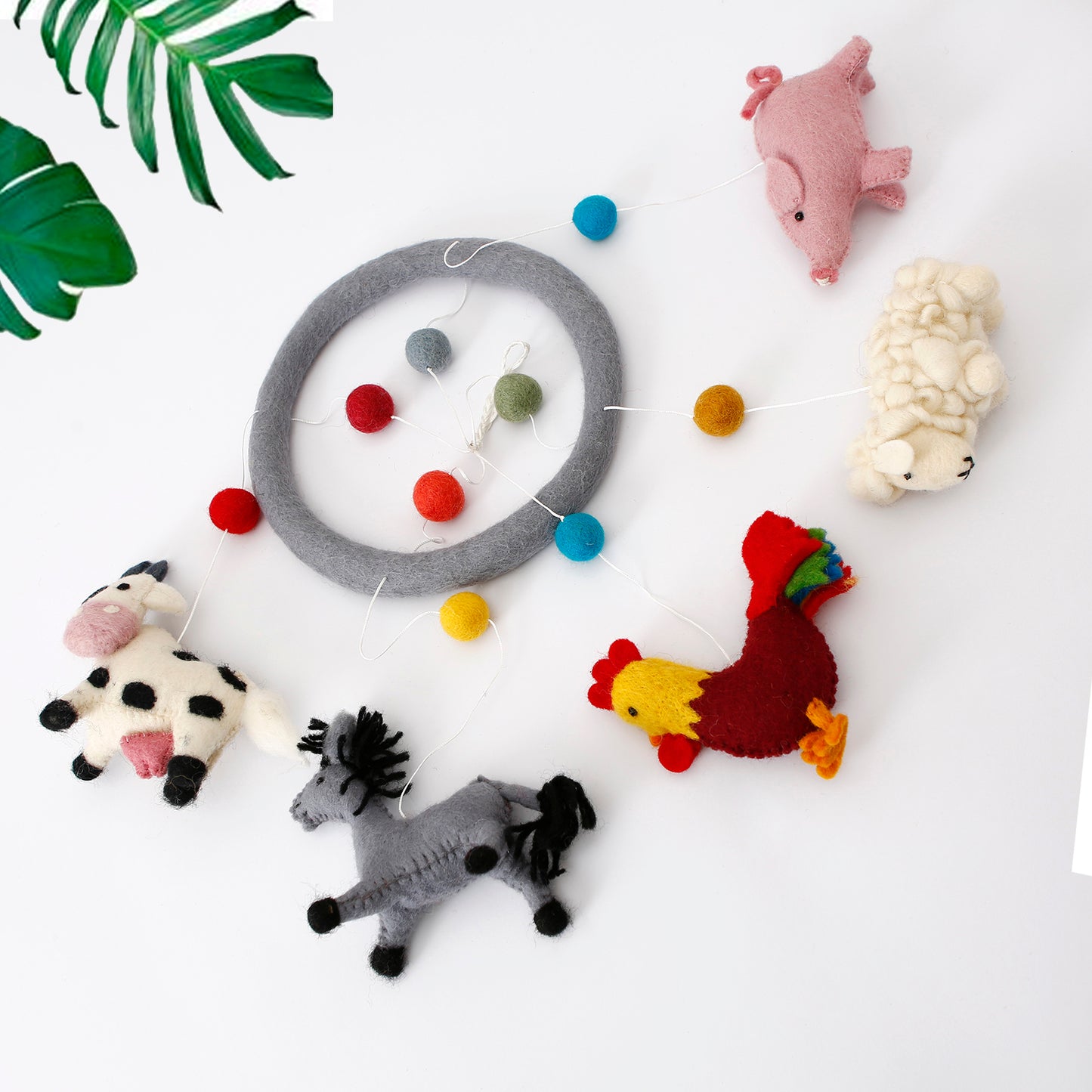 Handmade Wool Felt Baby Mobile For Crib Nursery - Cow, Chicken, Sheep Animal Toys Mobile