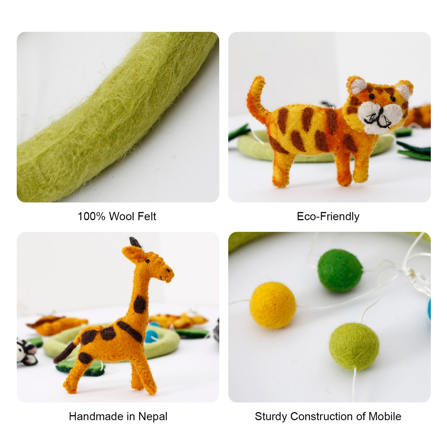 Handmade Wool Felt Baby Mobile For Crib Nursery - Tiger, lion, Zebra, elephant Mobile Toys