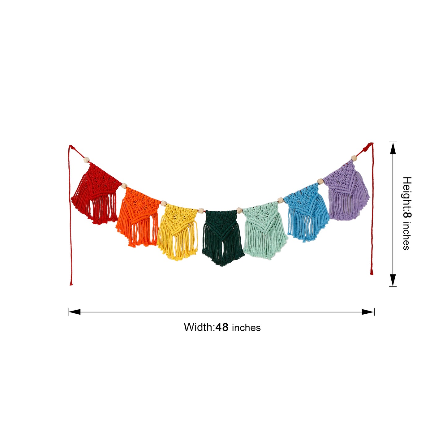 Hand Woven Cotton Macrame Wall Hanging Curtain Rainbow Banner - Aurora