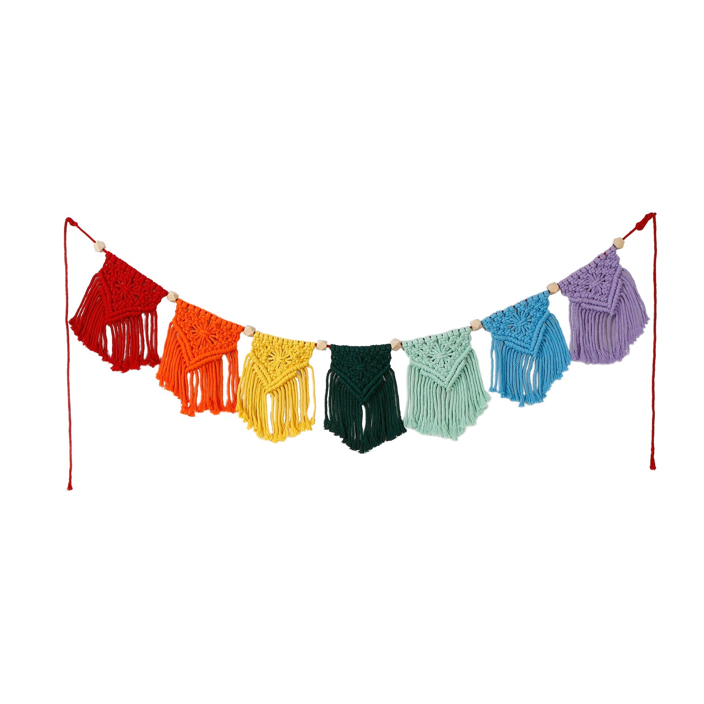 Hand Woven Cotton Macrame Wall Hanging Curtain Rainbow Banner - Aurora