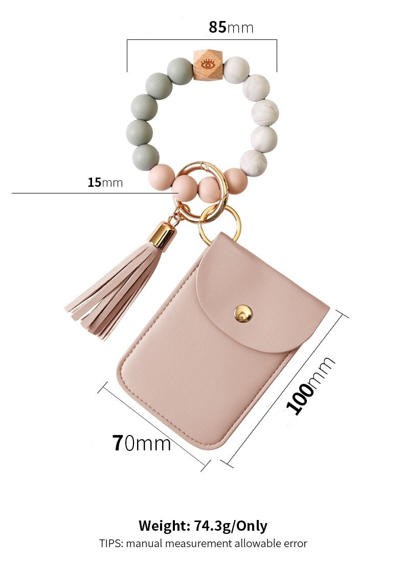 Silicone Beaded Tassel Bracelet Keychain - Card & Coin Purse Wallet (Laura)