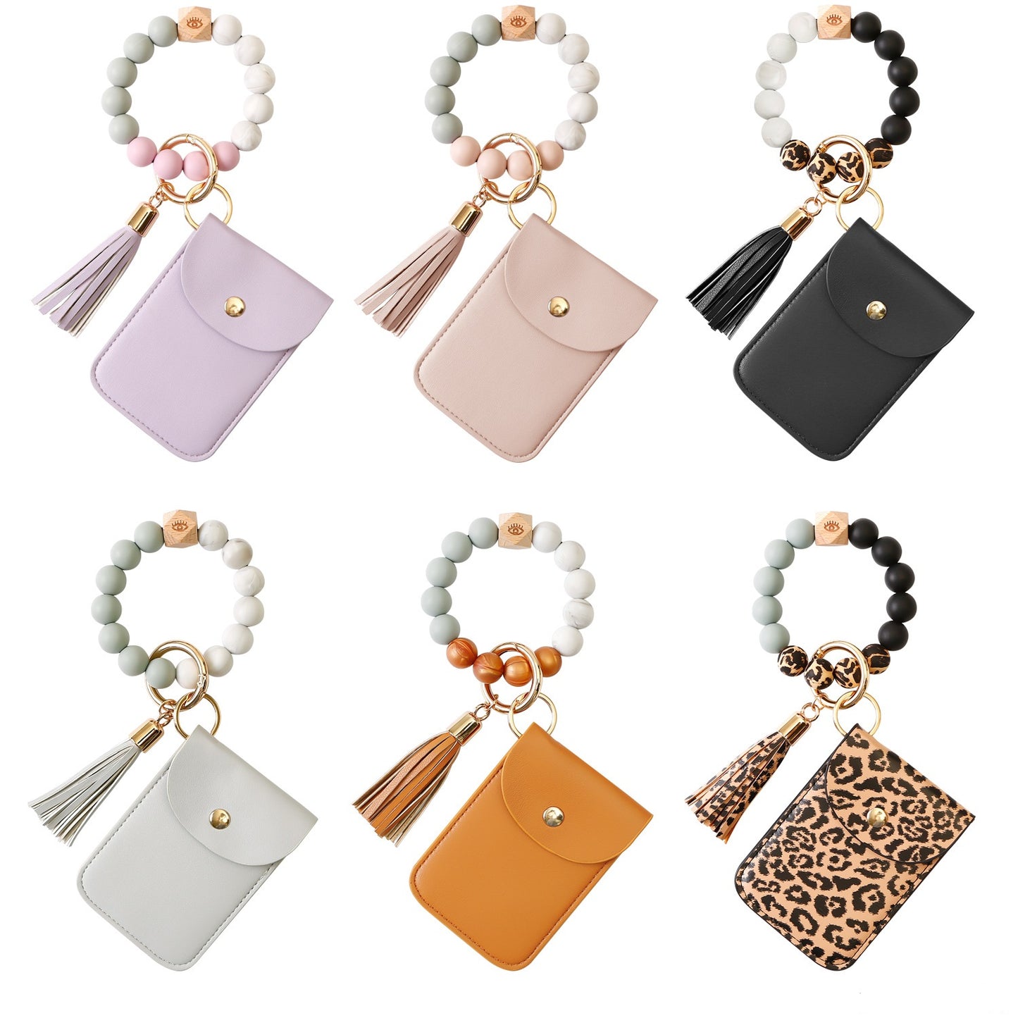 Silicone Beaded Tassel Bracelet Keychain - Card & Coin Purse Wallet (Laura)
