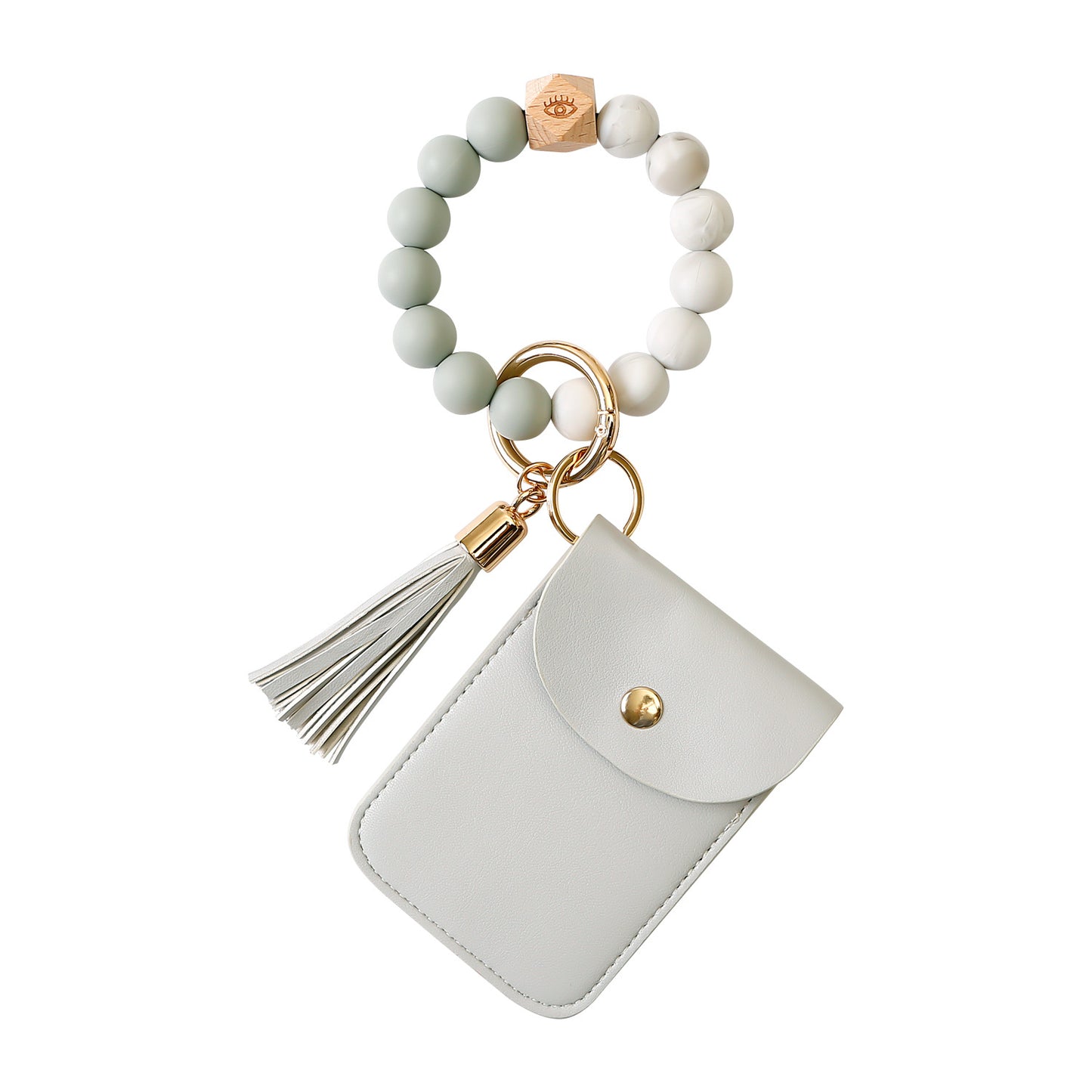 Silicone Beaded Tassel Bracelet Keychain - Card & Coin Purse Wallet (Laura)