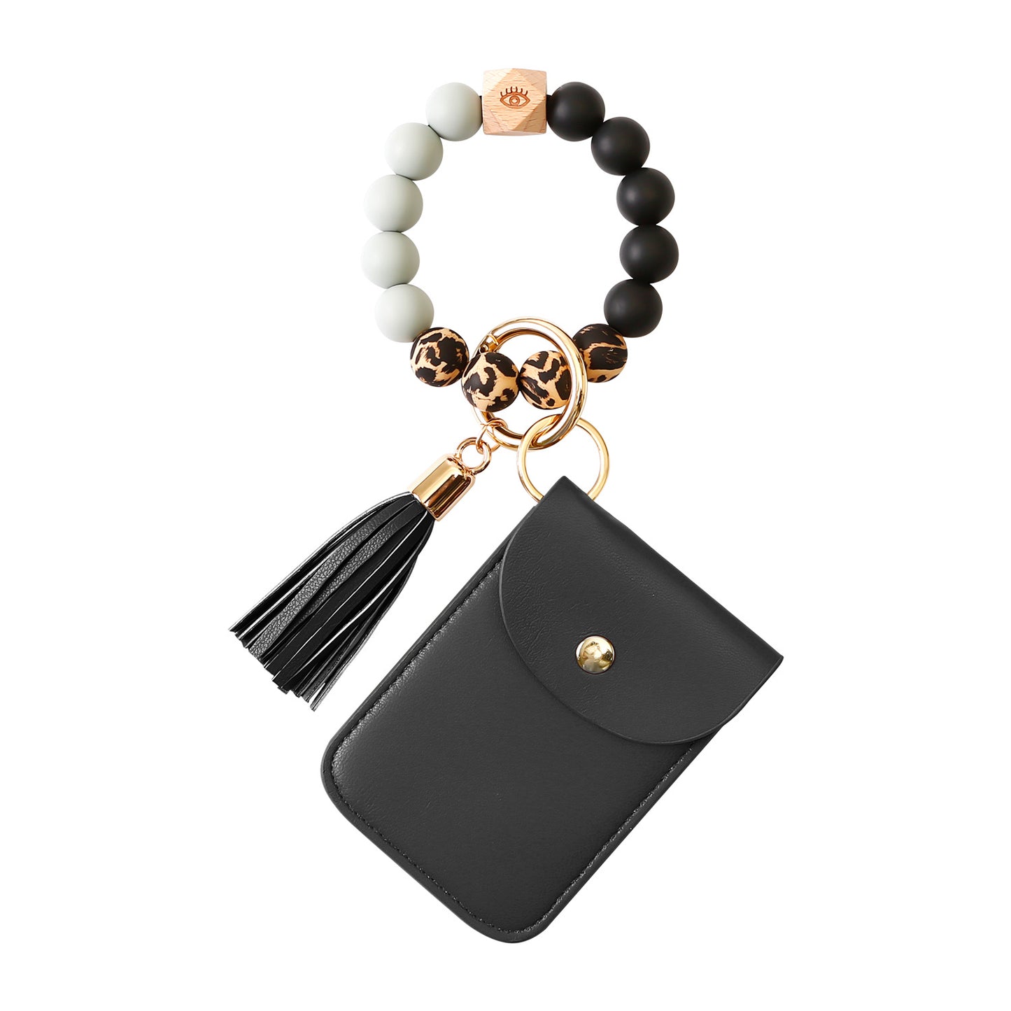 Silicone Beaded Tassel Bracelet Keychain - Card & Coin Purse Wallet (Laura)