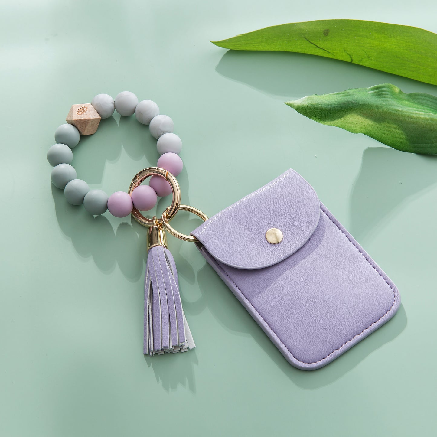 Silicone Beaded Tassel Bracelet Keychain - Card & Coin Purse Wallet (Laura)