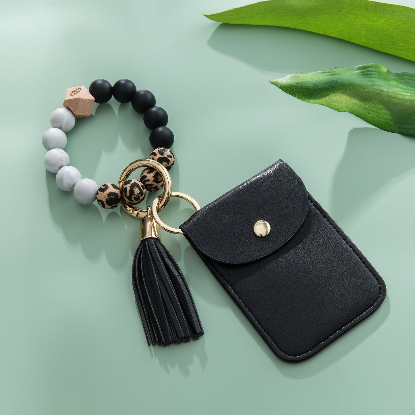 Silicone Beaded Tassel Bracelet Keychain - Card & Coin Purse Wallet (Laura)