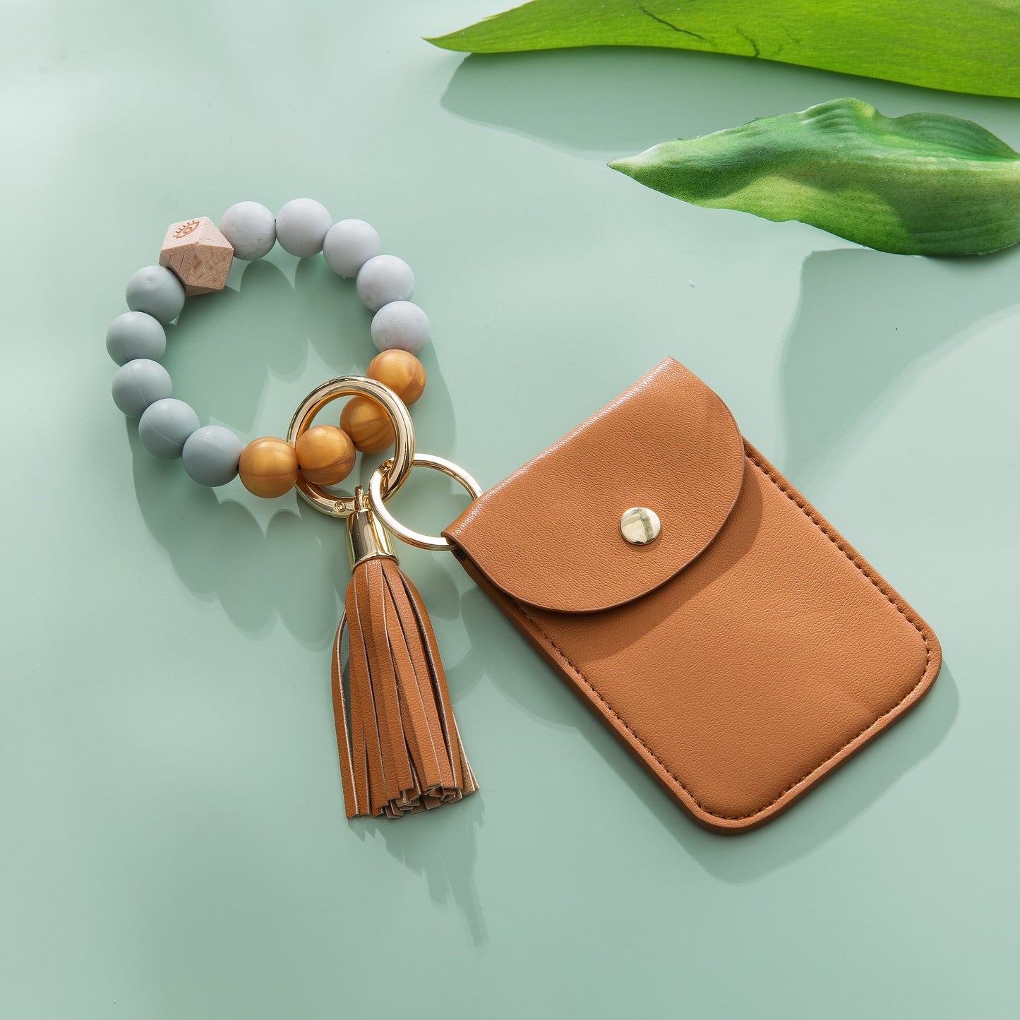 Silicone Beaded Tassel Bracelet Keychain - Card & Coin Purse Wallet (Laura)
