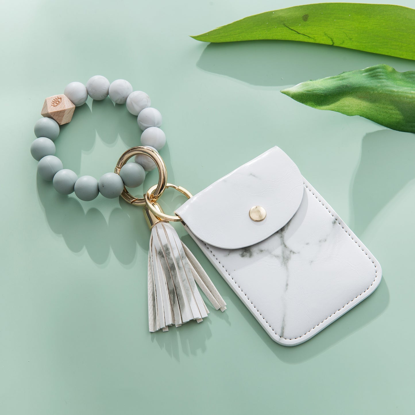 Silicone Beaded Tassel Bracelet Keychain - Card & Coin Purse Wallet (Laura)