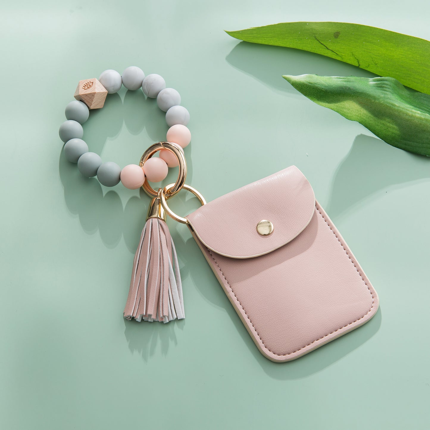 Silicone Beaded Tassel Bracelet Keychain - Card & Coin Purse Wallet (Laura)