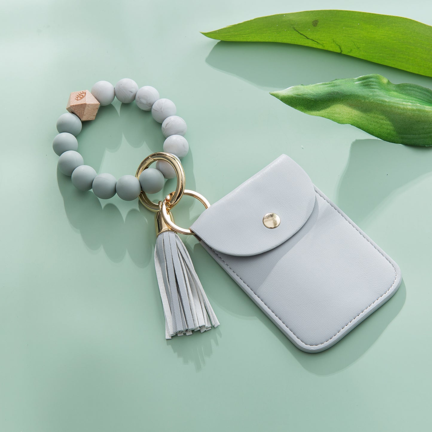Silicone Beaded Tassel Bracelet Keychain - Card & Coin Purse Wallet (Laura)