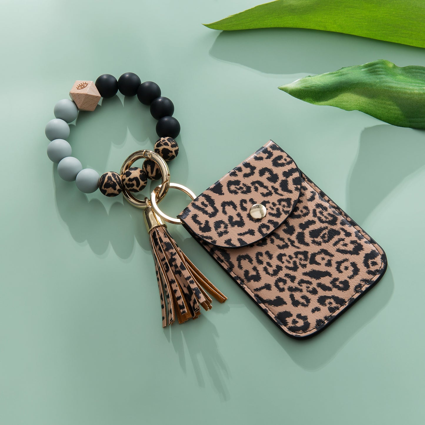 Silicone Beaded Tassel Bracelet Keychain - Card & Coin Purse Wallet (Laura)