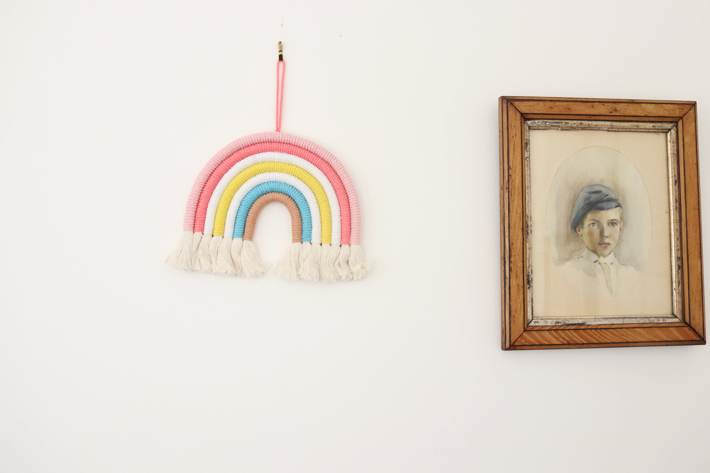 Hand-Woven Macrame Hanging Wall Decoration for Home - Rainbow with Short Tassel