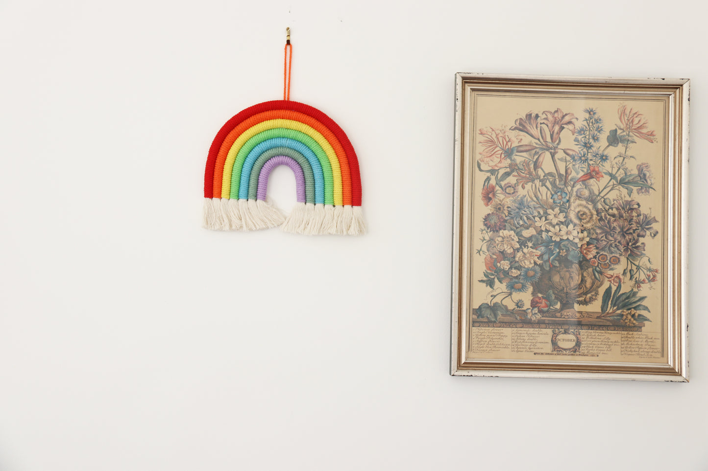 Hand-Woven Macrame Hanging Wall Decoration for Home - Rainbow with Short Tassel