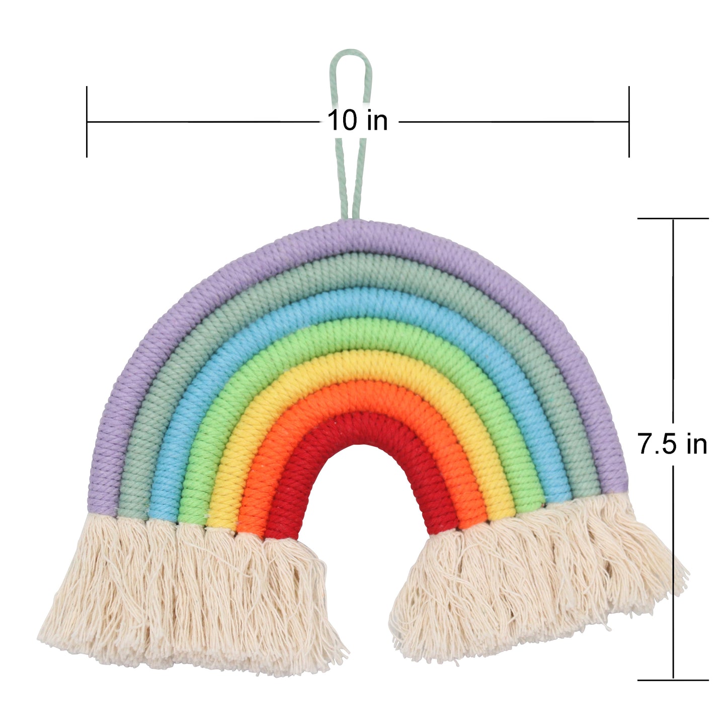 Hand-Woven Macrame Hanging Wall Decoration for Home - Rainbow with Short Tassel