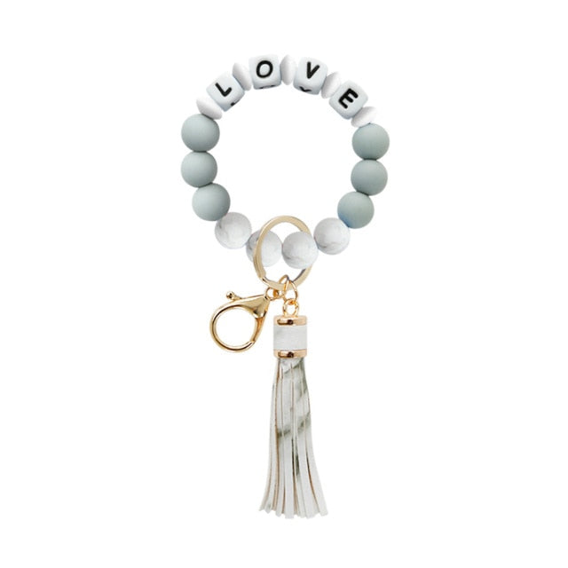 LOVE Silicone Bracelet Beaded Bangle Wristlet Keychain