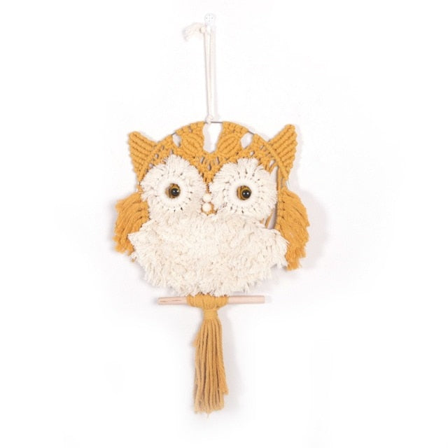 Handmade Woven Owls Cotton Macrame Wall Hanging Home Decor For