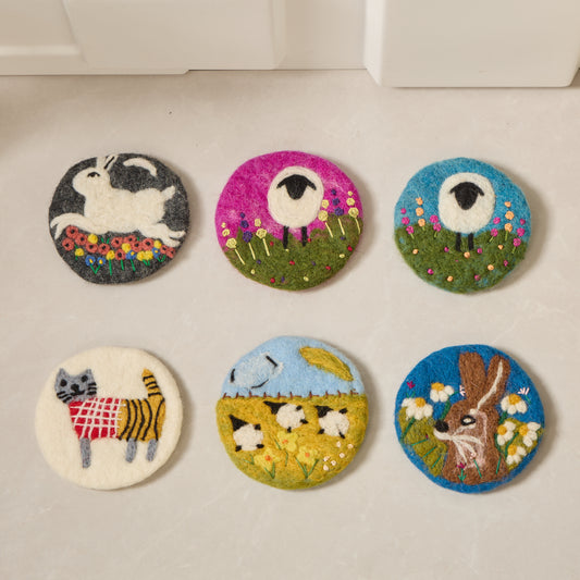 Wool Felt Coffee Cup Mug Table Mat Coasters - Sheep, Bunny, Cat
