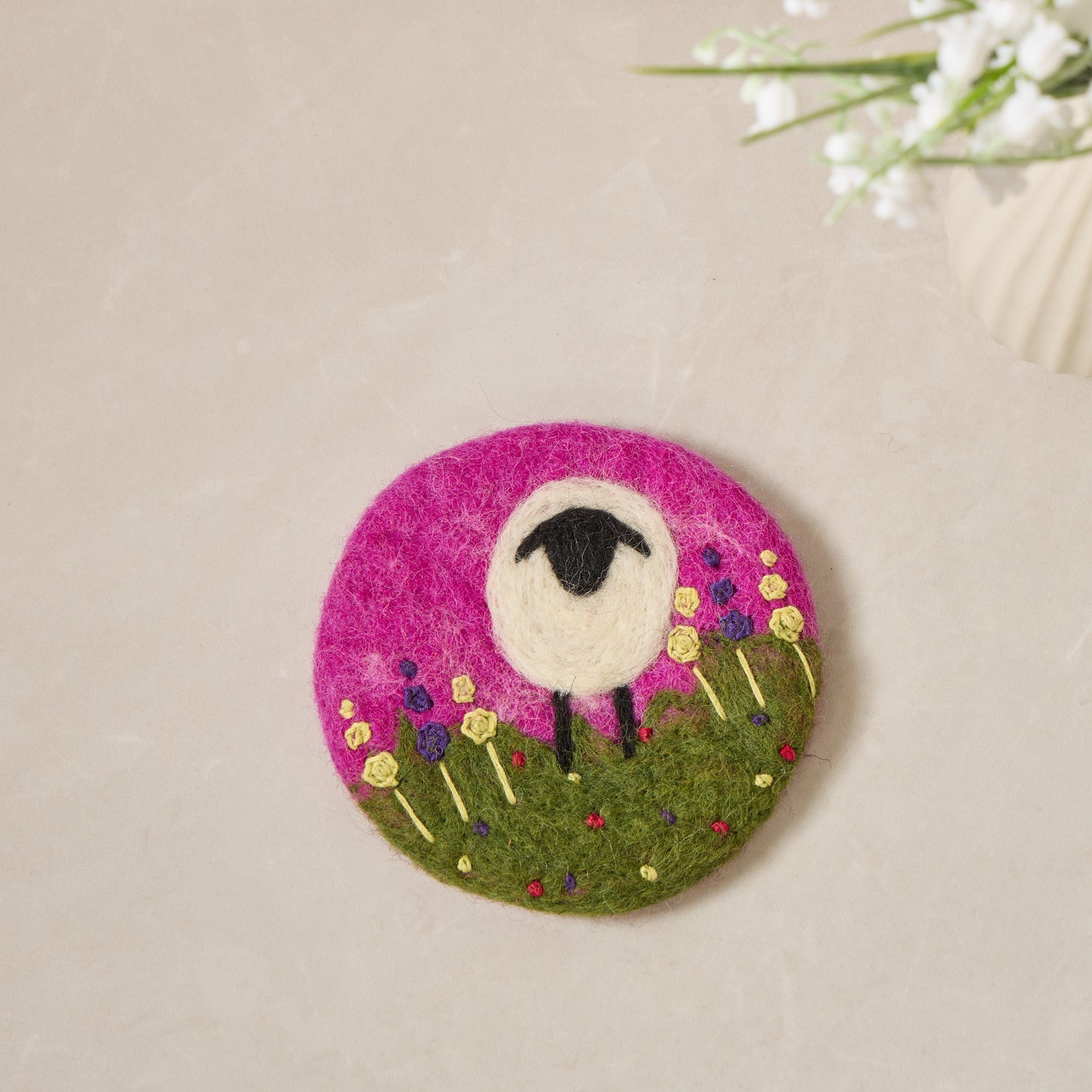 Wool Felt Coffee Cup Mug Table Mat Coasters - Sheep, Bunny, Cat