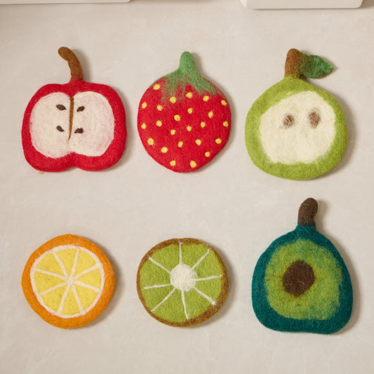 Handmade Wool Felt Fruits Cup Coasters Made in Nepal - Avocado, Apple, Pear, Orange