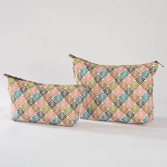 Oriental Waves Multi-Color Print Toiletry / Makeup Bag - Travel-Friendly Cosmetic Bag