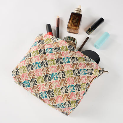 Oriental Waves Multi-Color Print Toiletry / Makeup Bag - Travel-Friendly Cosmetic Bag