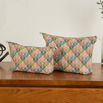 Oriental Waves Multi-Color Print Toiletry / Makeup Bag - Travel-Friendly Cosmetic Bag