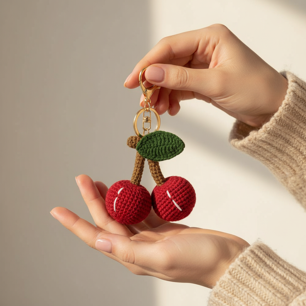 Cherry Crochet Keychain - Adorable Fruit Bag Charm