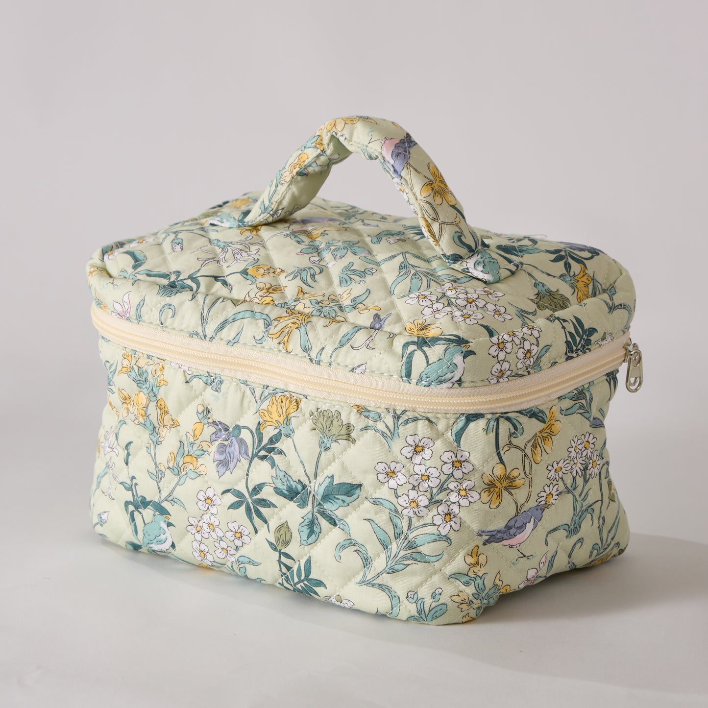 Spring Serenity Floral Quilted Makeup Bag - Small Pouch Travel Toiletry Organizer