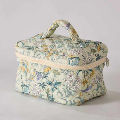 Spring Serenity Floral Quilted Makeup Bag - Small Pouch Travel Toiletry Organizer